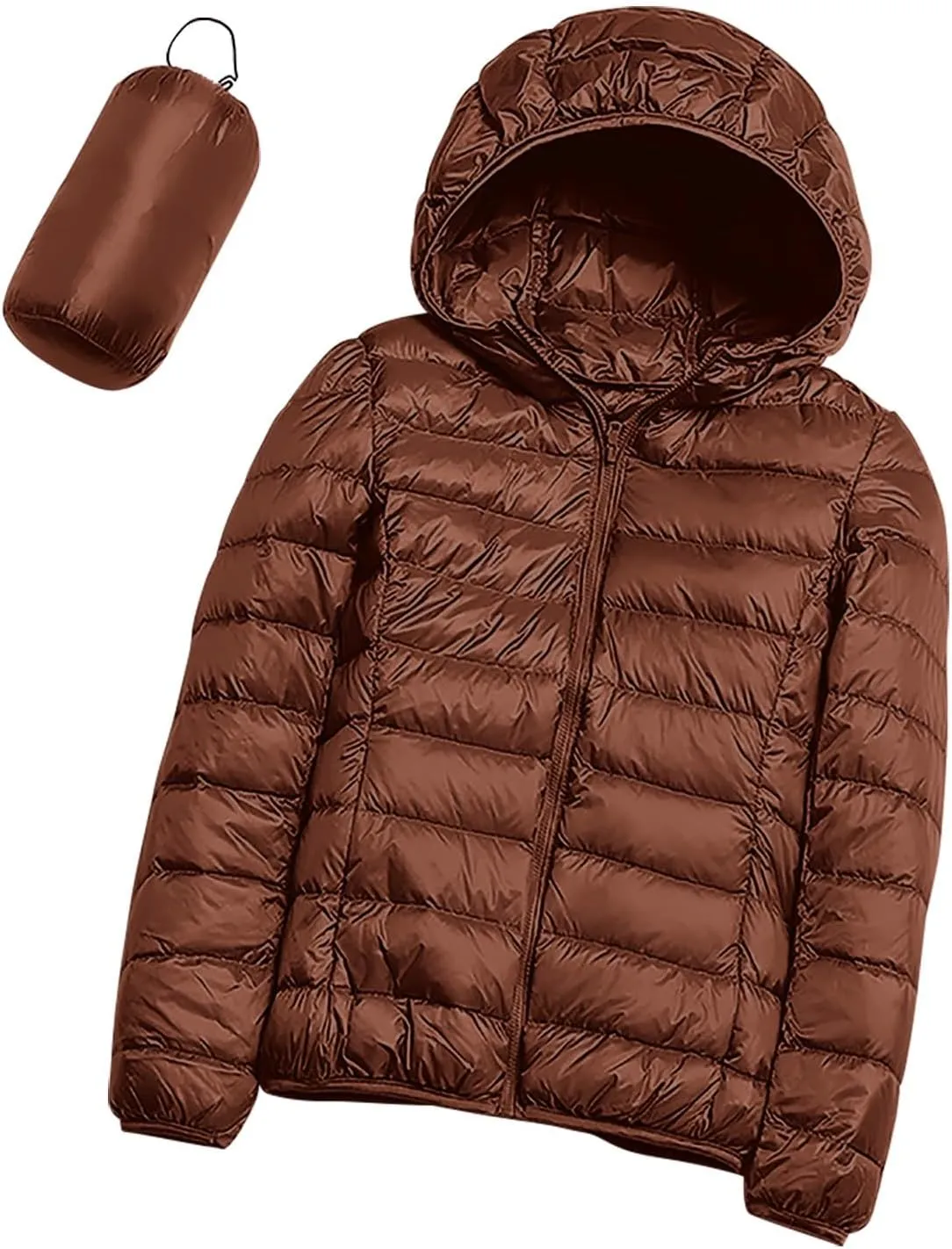 Womens Packable Lightweight Puffer Jacket Hooded Full-Zip Quilted Down Jacket Outdoor Travel Hiking Warm Winter Coats