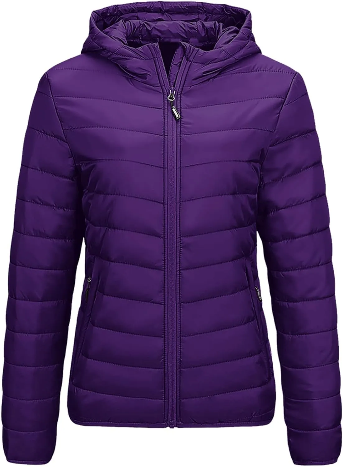 Womens Packable Lightweight Puffer Jacket Hooded Full-Zip Quilted Down Jacket Outdoor Travel Hiking Warm Winter Coats