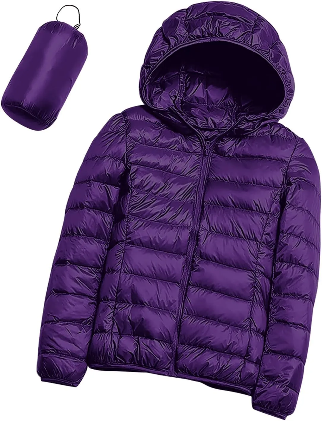 Womens Packable Lightweight Puffer Jacket Hooded Full-Zip Quilted Down Jacket Outdoor Travel Hiking Warm Winter Coats