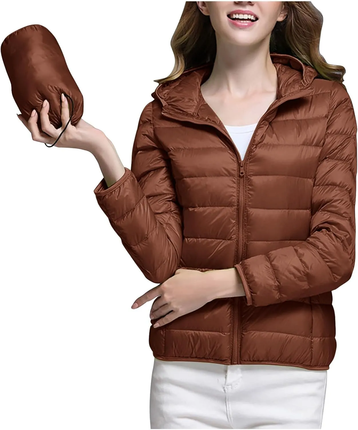 Womens Packable Lightweight Puffer Jacket Hooded Full-Zip Quilted Down Jacket Outdoor Travel Hiking Warm Winter Coats