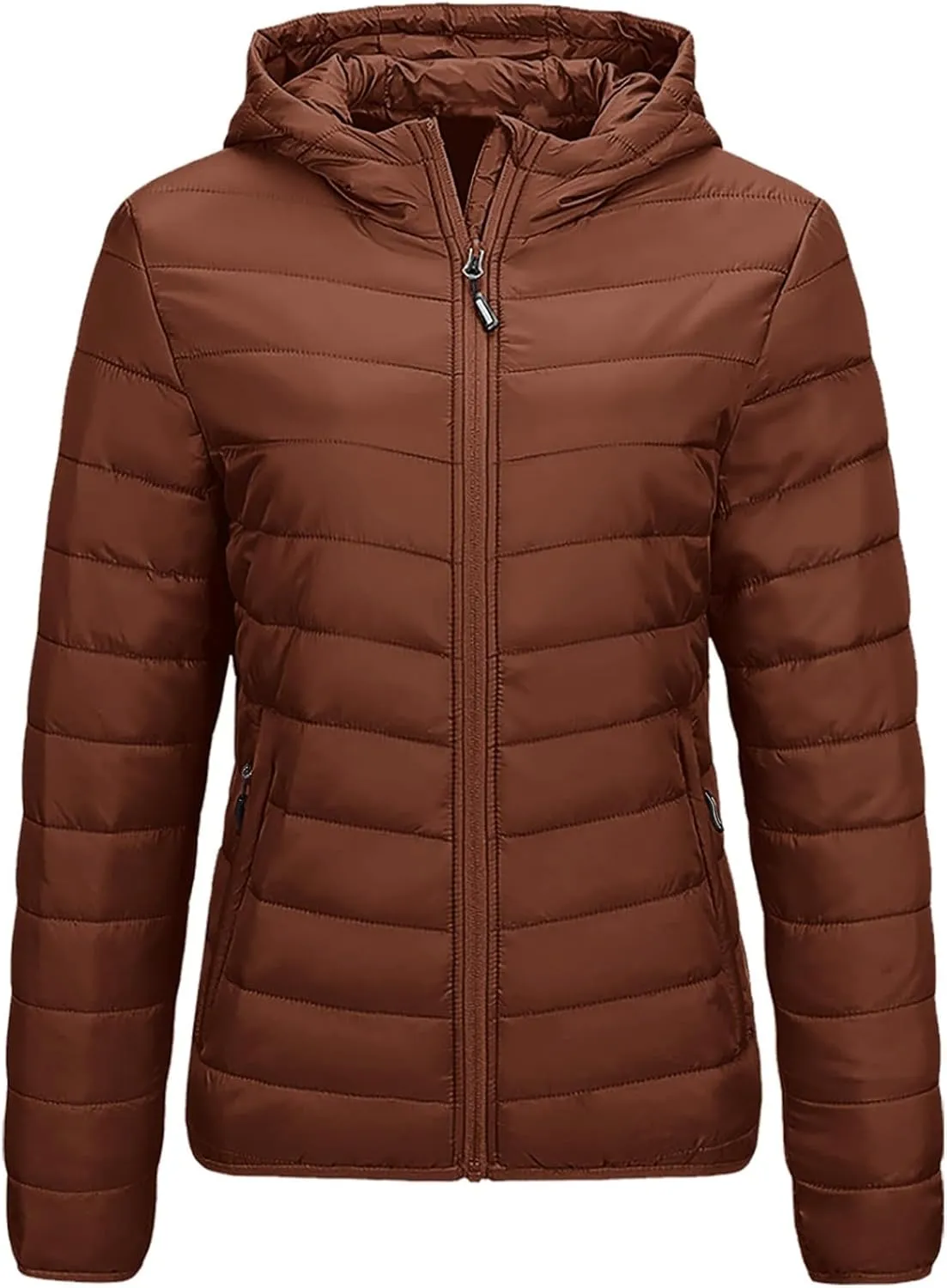 Womens Packable Lightweight Puffer Jacket Hooded Full-Zip Quilted Down Jacket Outdoor Travel Hiking Warm Winter Coats