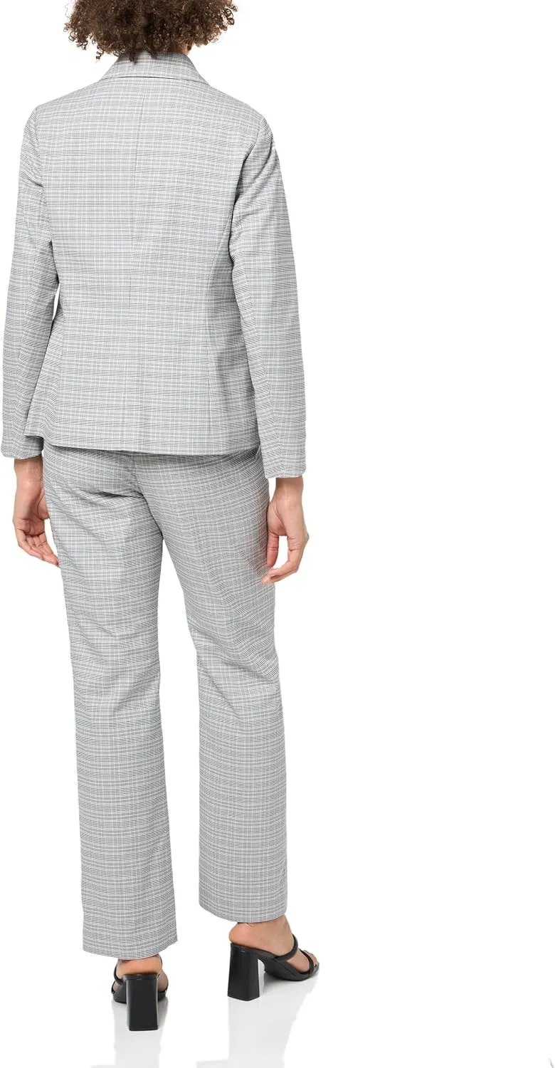 Women's Petite Plaid 1 Button Jacket & Straight Pant