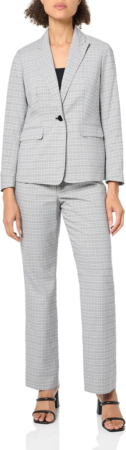 Women's Petite Plaid 1 Button Jacket & Straight Pant