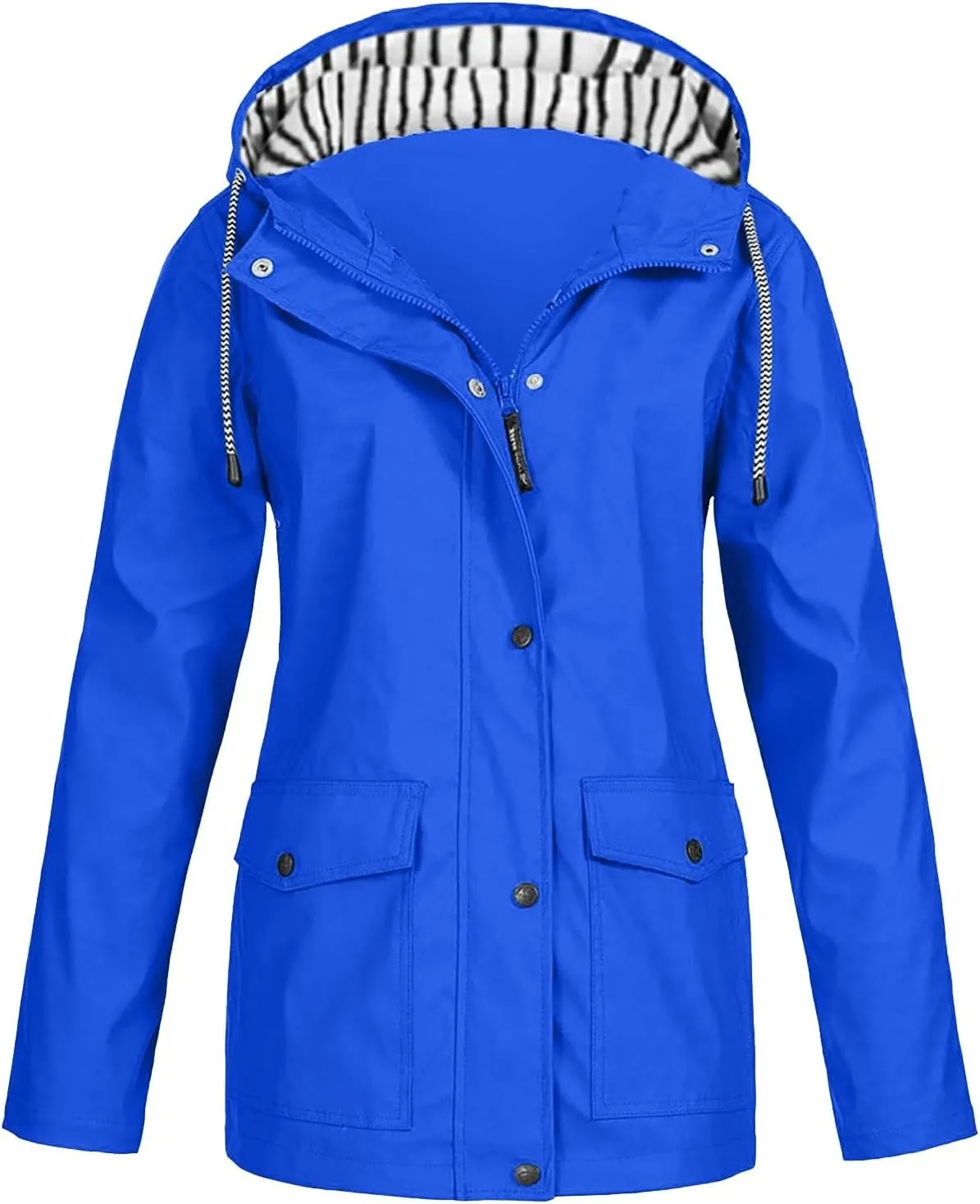 Womens Rain Coat Waterproof Active Outdoor Rain Jacket Lightweight Zip Up Summer Fall Raincoat Windbreaker With Hood