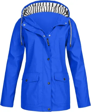 Womens Rain Coat Waterproof Active Outdoor Rain Jacket Lightweight Zip Up Summer Fall Raincoat Windbreaker With Hood