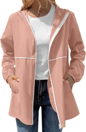 Womens Rain Jacket Lightweight Waterproof Raincoat with Hood Cycling Bike Cardigan Jackets Windbreaker Tops Coats