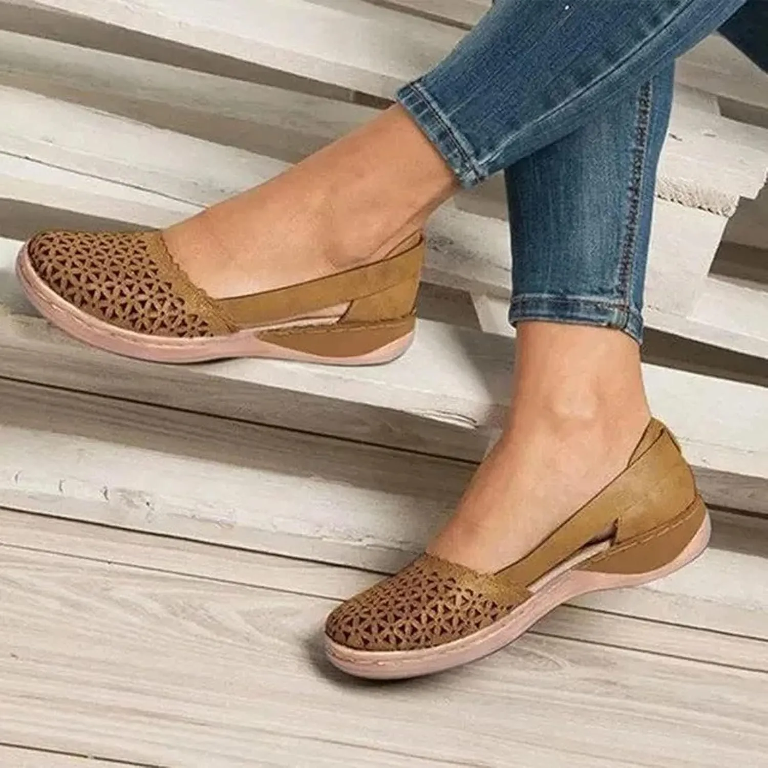 Womens Roman Ankle Strap Cage Closed Toe Flat Sandals Hollow Out Mesh Breathable Wedge Sandals, Summer 2025 Orthopedic Wedges Comfortable Slip On Sandal