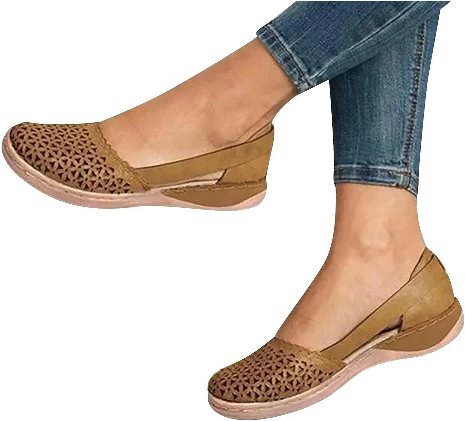 Womens Roman Ankle Strap Cage Closed Toe Flat Sandals Hollow Out Mesh Breathable Wedge Sandals, Summer 2025 Orthopedic Wedges Comfortable Slip On Sandal