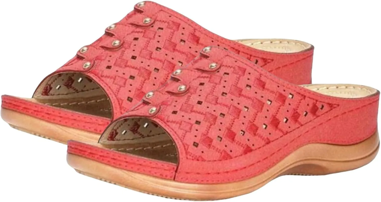 Womens Sandals Wedge Comfortable Orthopedic Wedge Sandals Women Slip on Low Heel Platform Sandal with Arch Support Summer Casual Walking Flat Slippers Ortho Comfort Lightweight Trendy Slippers