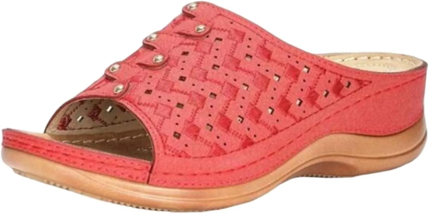 Womens Sandals Wedge Comfortable Orthopedic Wedge Sandals Women Slip on Low Heel Platform Sandal with Arch Support Summer Casual Walking Flat Slippers Ortho Comfort Lightweight Trendy Slippers