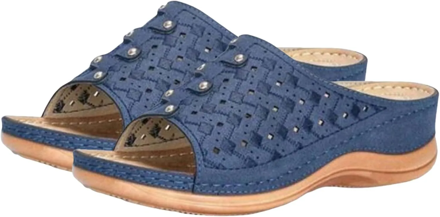 Womens Sandals Wedge Comfortable Orthopedic Wedge Sandals Women Slip on Low Heel Platform Sandal with Arch Support Summer Casual Walking Flat Slippers Ortho Comfort Lightweight Trendy Slippers