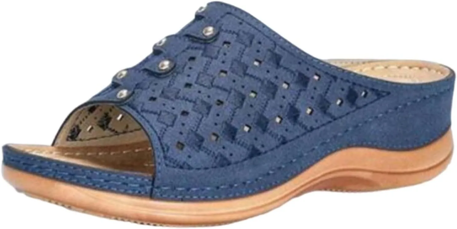 Womens Sandals Wedge Comfortable Orthopedic Wedge Sandals Women Slip on Low Heel Platform Sandal with Arch Support Summer Casual Walking Flat Slippers Ortho Comfort Lightweight Trendy Slippers