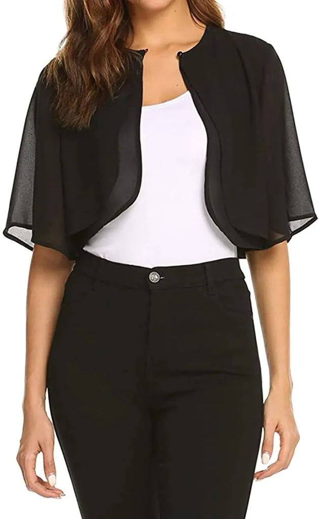 Women's Sheer Bolero Shrug for Evening Dresses Summer Lightweight Chiffon Bridesmaid Shawls Cropped Cardigan Cover Up