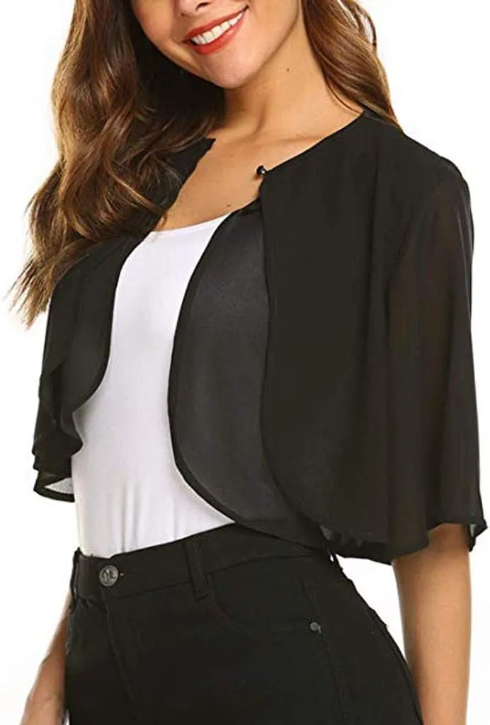 Women's Sheer Bolero Shrug for Evening Dresses Summer Lightweight Chiffon Bridesmaid Shawls Cropped Cardigan Cover Up