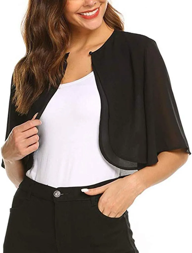 Women's Sheer Bolero Shrug for Evening Dresses Summer Lightweight Chiffon Bridesmaid Shawls Cropped Cardigan Cover Up