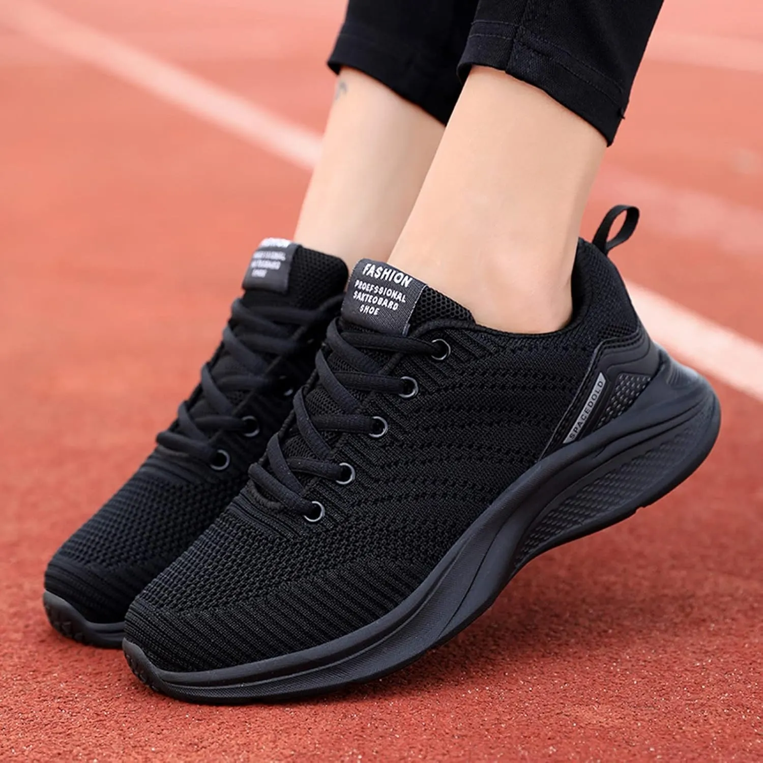 Womens Slip on Walking Shoes Outdoor Breathable Lightweight Running Shoe Non Slip Lace Up Work Tennis Sneakers