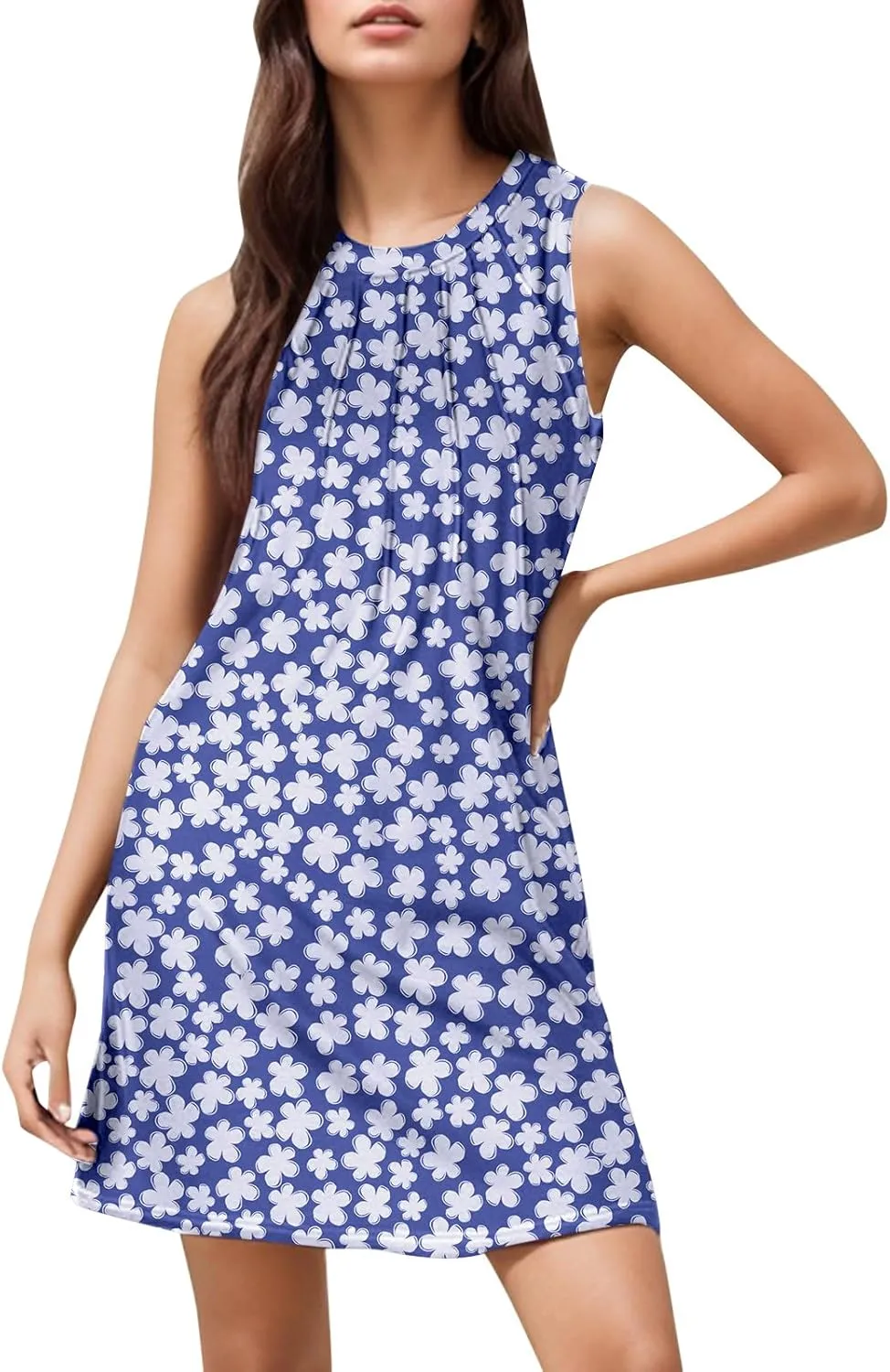 Womens Summer Dresses 2025 Casual Swimsuit Coverup Dress Plain Crewneck Sleeveless Sundresses Beach Loose Tank Dress