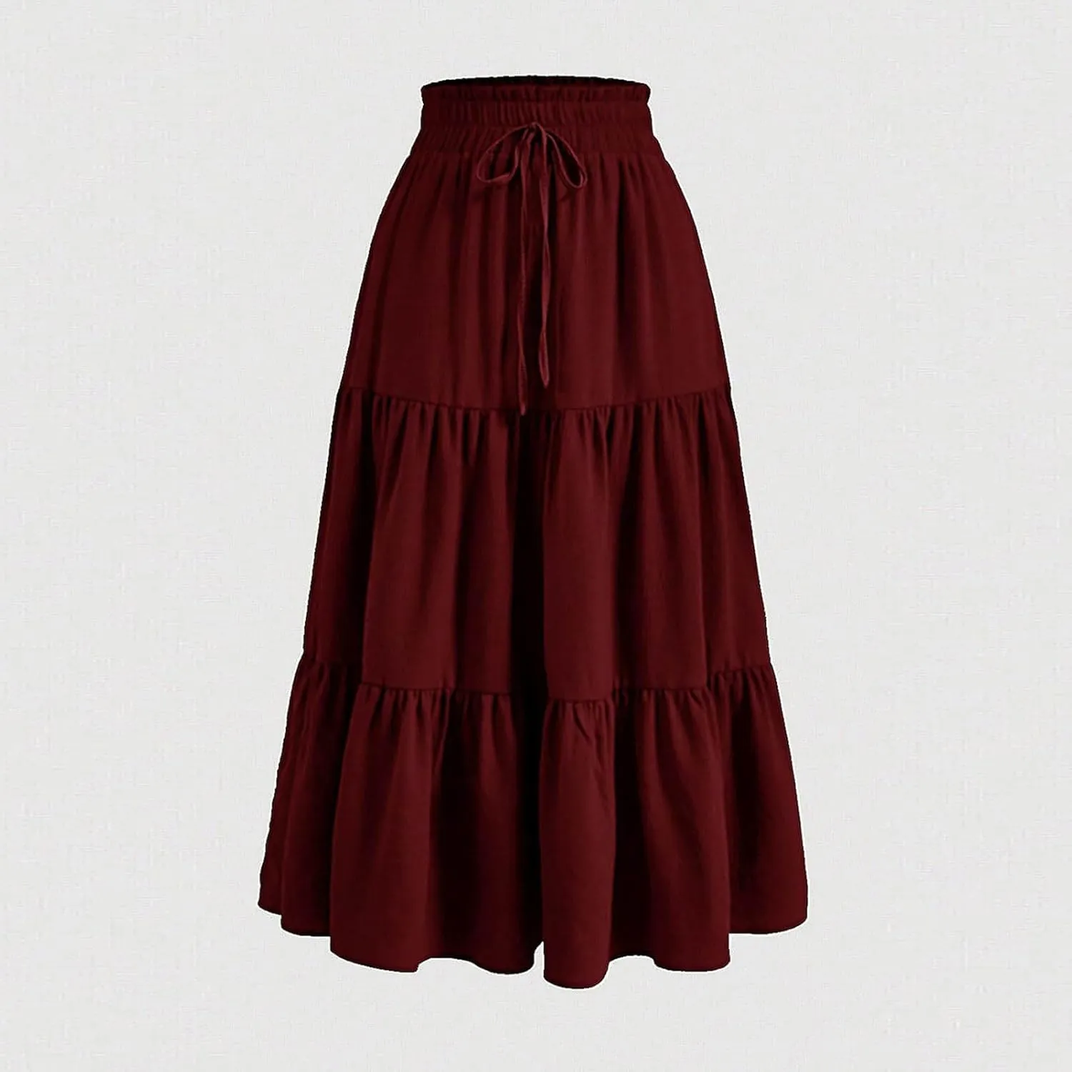 Women's Summer Pure Color Casual Skirt - Drawstring Elastic Waist with Pockets, Pleated Flowy A-Line Midi Skirts