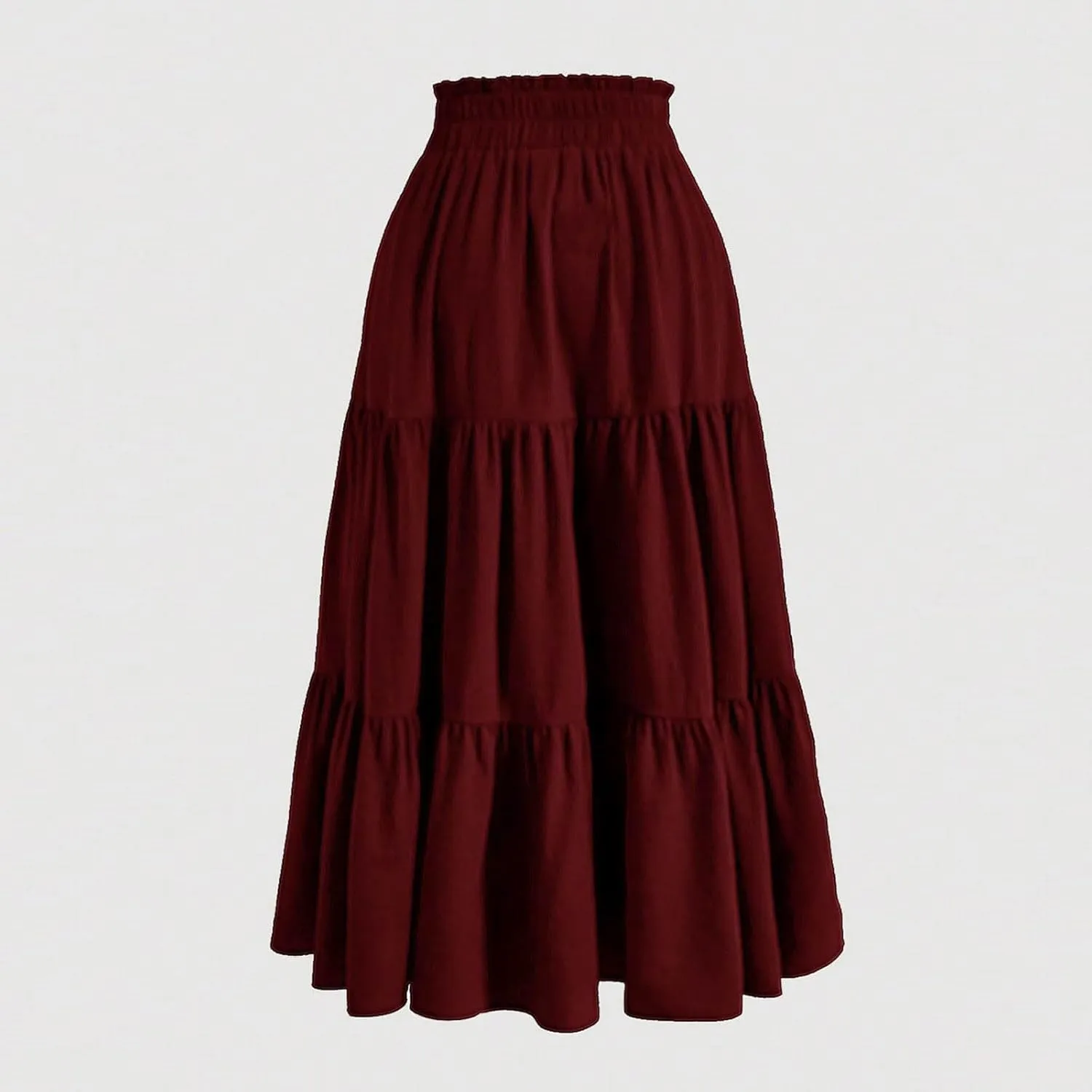 Women's Summer Pure Color Casual Skirt - Drawstring Elastic Waist with Pockets, Pleated Flowy A-Line Midi Skirts