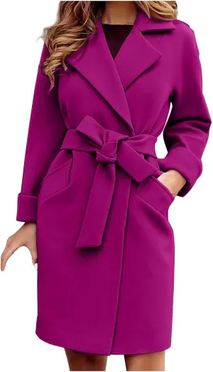 Women's Trendy Trench Coat Lapel Woolen Cloth Coats Dressy Casual Fall Winter Jackets Formal Long Overcoat