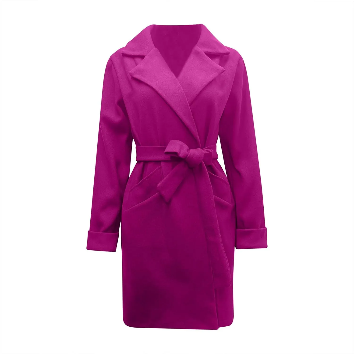 Women's Trendy Trench Coat Lapel Woolen Cloth Coats Dressy Casual Fall Winter Jackets Formal Long Overcoat