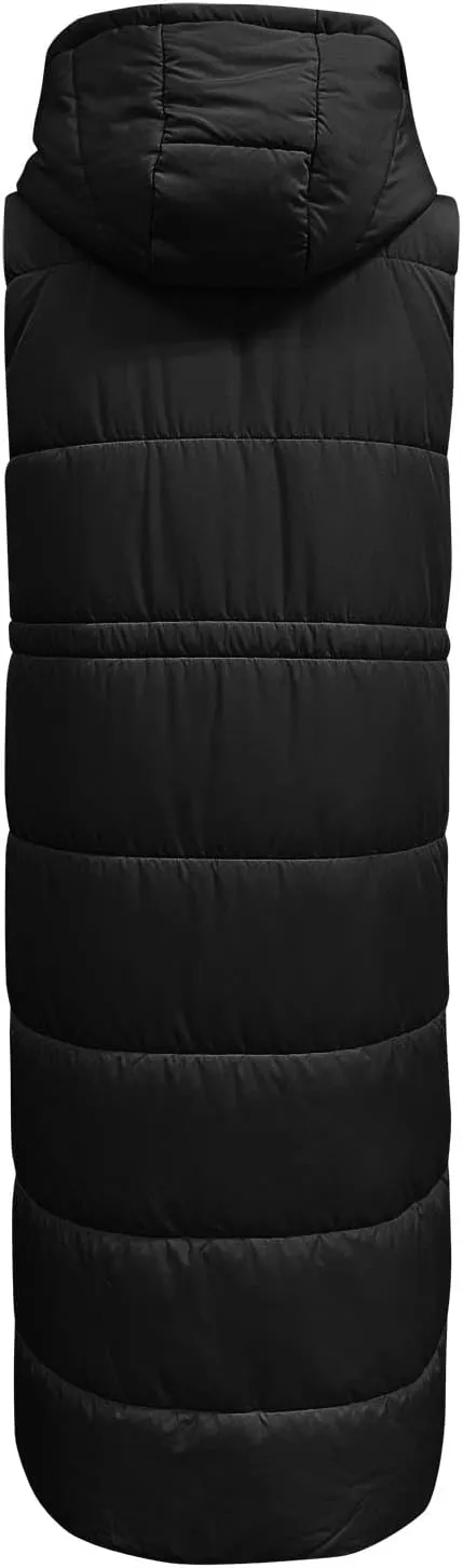 Women's Vest Coat Casual Sleeveless Oversized Long Jackets Solid Color Zip Up Down Jacket Quilted Outdoor Fleece Coat