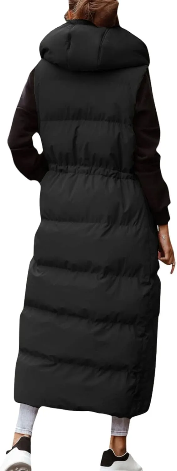 Women's Vest Coat Casual Sleeveless Oversized Long Jackets Solid Color Zip Up Down Jacket Quilted Outdoor Fleece Coat