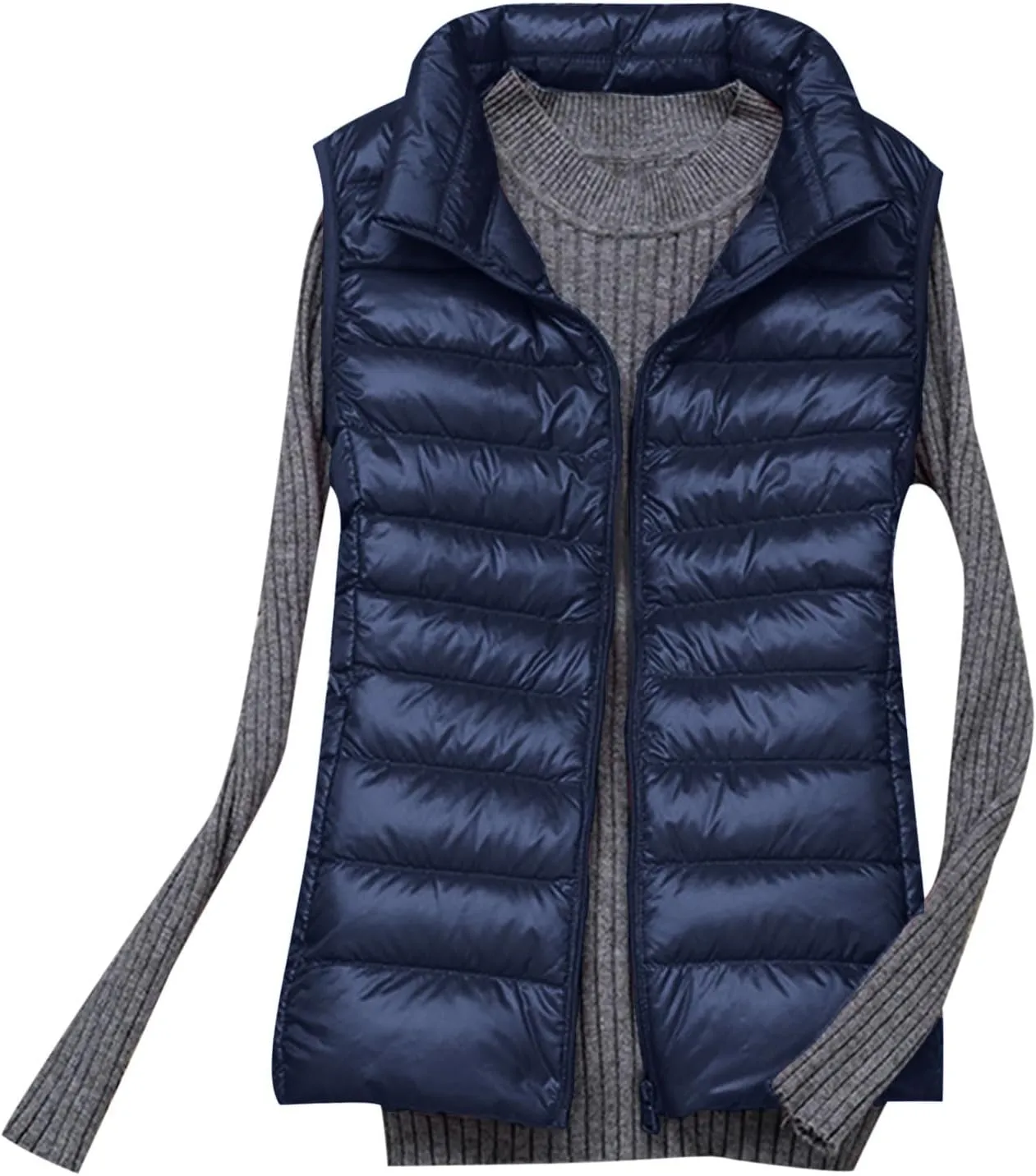 Womens Vests Puffer Jackets Sleeveless Winter Coats Warm Stand Collar Lightweight Quilted Jackets Casual Down Coat Vest