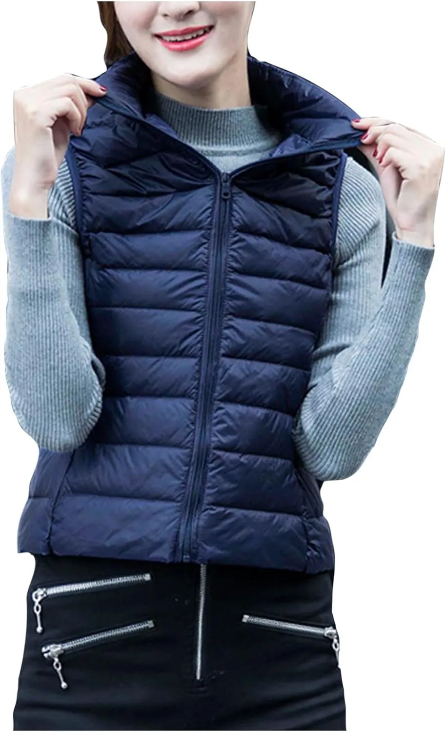 Womens Vests Puffer Jackets Sleeveless Winter Coats Warm Stand Collar Lightweight Quilted Jackets Casual Down Coat Vest