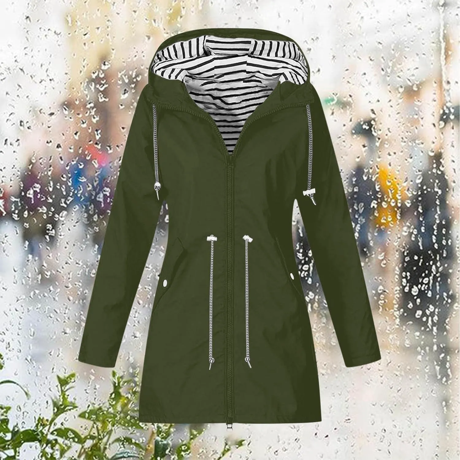 Womens Waterproof Rain Jacket with Hood Lightweight Rain Coats Outdoor Windbreaker Jackets Zip Up Windproof Coats