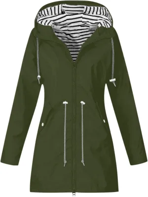 Womens Waterproof Rain Jacket with Hood Lightweight Rain Coats Outdoor Windbreaker Jackets Zip Up Windproof Coats