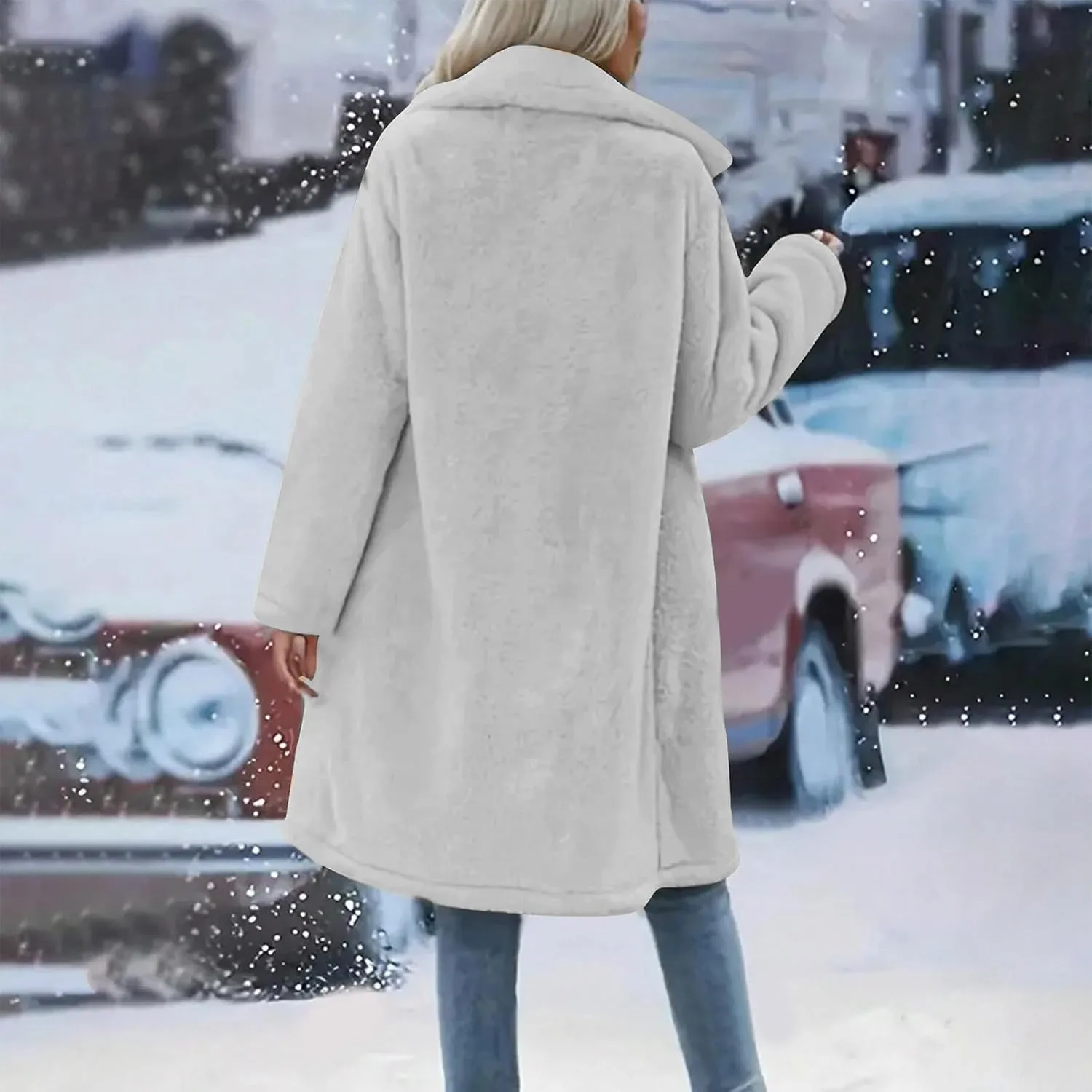 Womens Winter Long Sherpa Coats, Fuzzy Faux Fur Trench Jackets Fleece Warm Solid Button Long Cardigan with Pockets