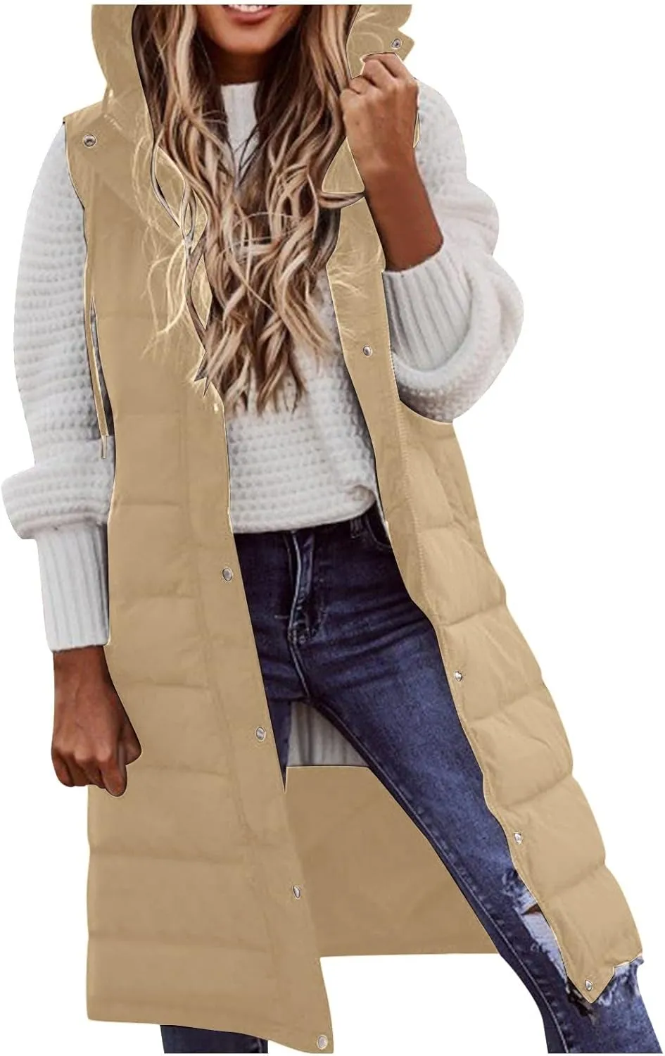 Womens Winter Sleeveless Coat Oversized Qulited Heavtweight Warm Dowm Jacket Vest Outdoor Zip Up Long Fleece Jackets
