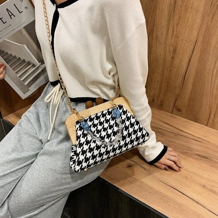 Wooden Clip Mouth Chain Box Bag Messenger Women's Bag