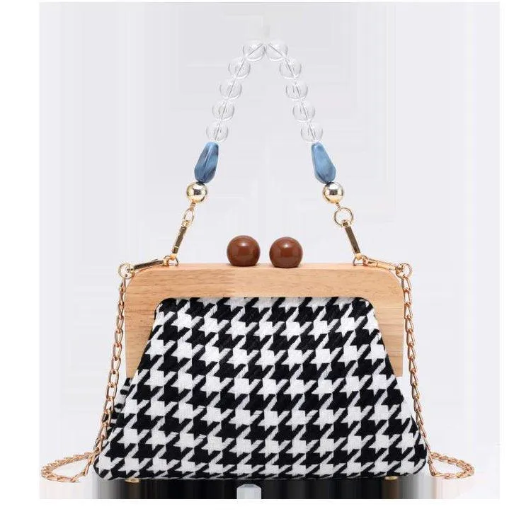 Wooden Clip Mouth Chain Box Bag Messenger Women's Bag