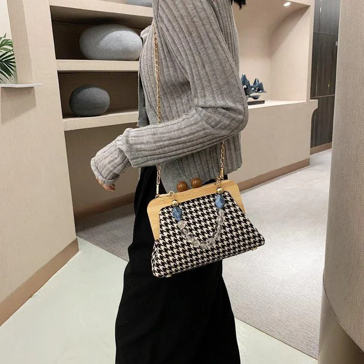Wooden Clip Mouth Chain Box Bag Messenger Women's Bag
