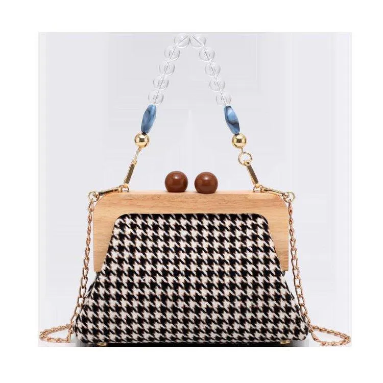 Wooden Clip Mouth Chain Box Bag Messenger Women's Bag