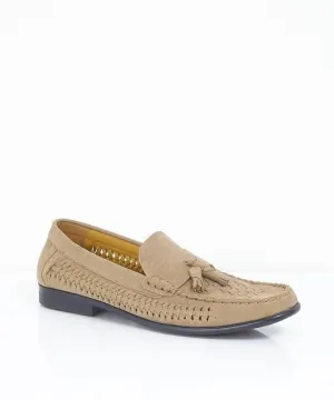 WOVEN DETAIL SAND FAUX SUEDE LOAFERS