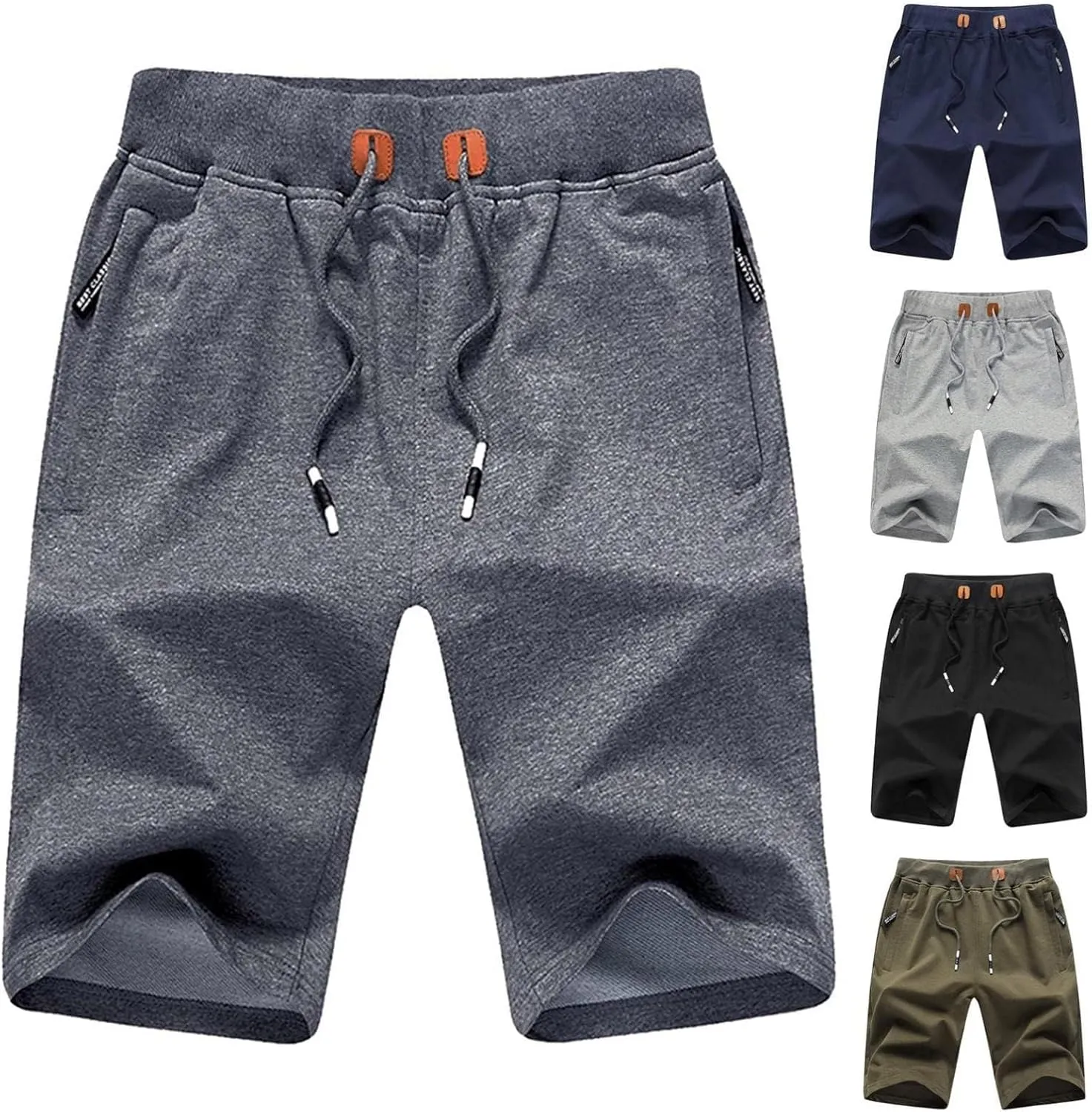 WUAI Drawstring Shorts for Men Casual Comfy Workout Shorts Elastic Waist Summer Beach Shorts Quick Dry Athletic Gym Shorts