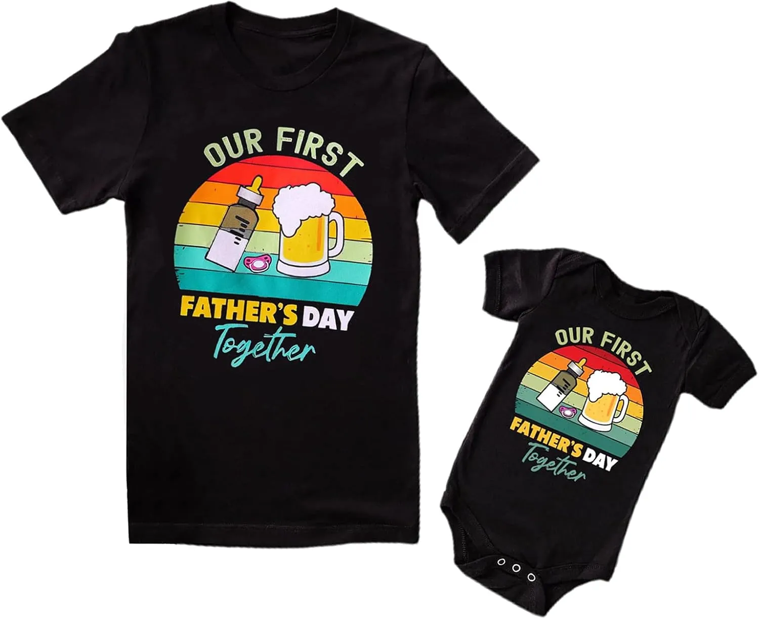 Xumplo First Fathers Day Shirt for Daddy and Me Matching Outfits Mens T-Shirt Baby Rompers 100% Cotton Pack of 1