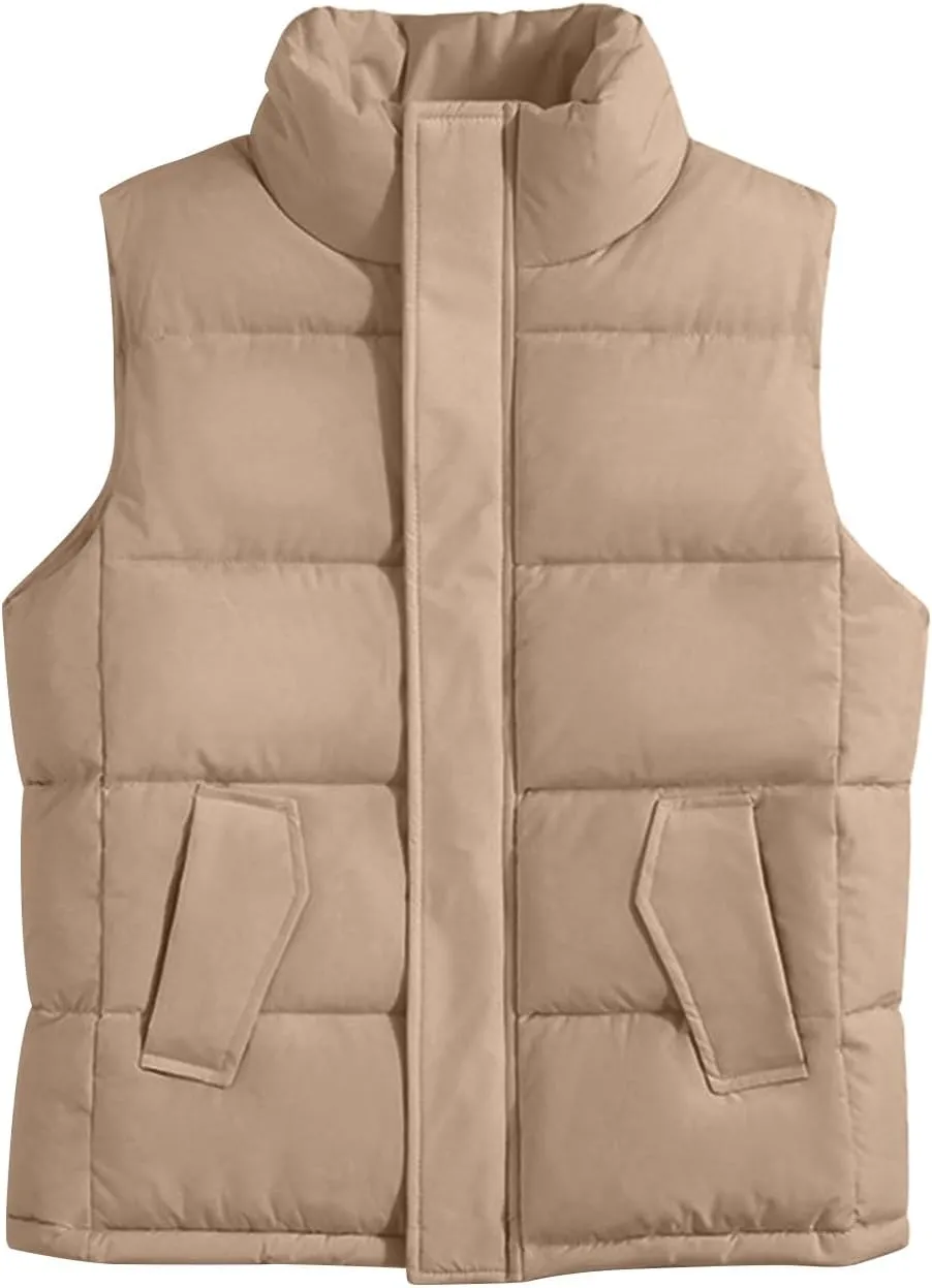XUNRYAN Winter Jackets for Girls Vests Puffer Jacket Sleeveless Quilted Lightweight Down Coat Cropped Vest Anorak Outwear