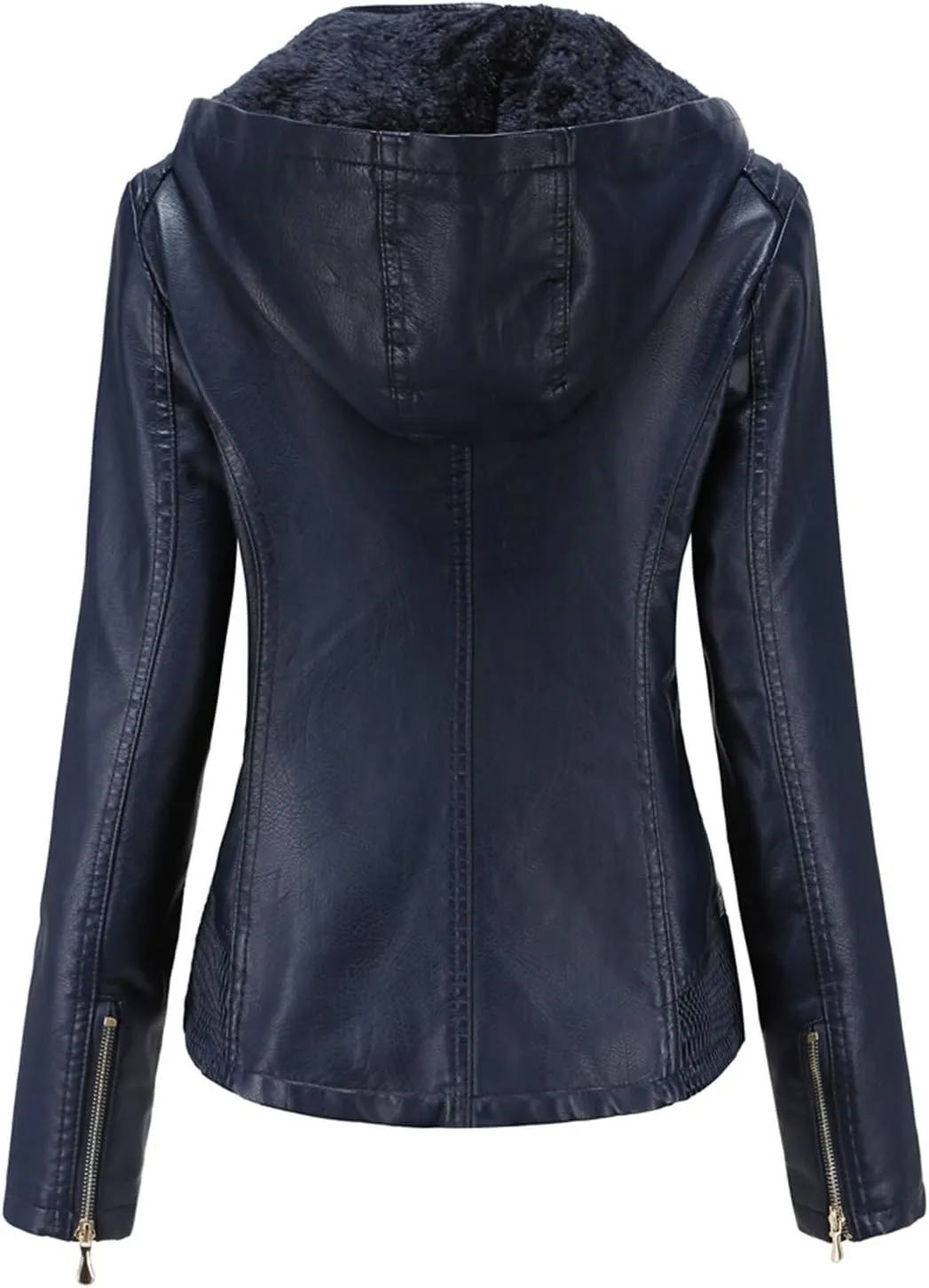 XUNRYAN Womens Removable Hooded Faux Leather Jackets Lightweight Fleece Jacket Sherpa-Lined Winter Warm Coats Outerwear