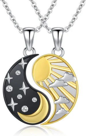 Yin Yang Necklace S925 Sterling Silver Boyfriend and Girlfriend Necklace Matching Couples Necklaces Set Gifts for Men Women Girlfriend Boyfriend Couples Wife