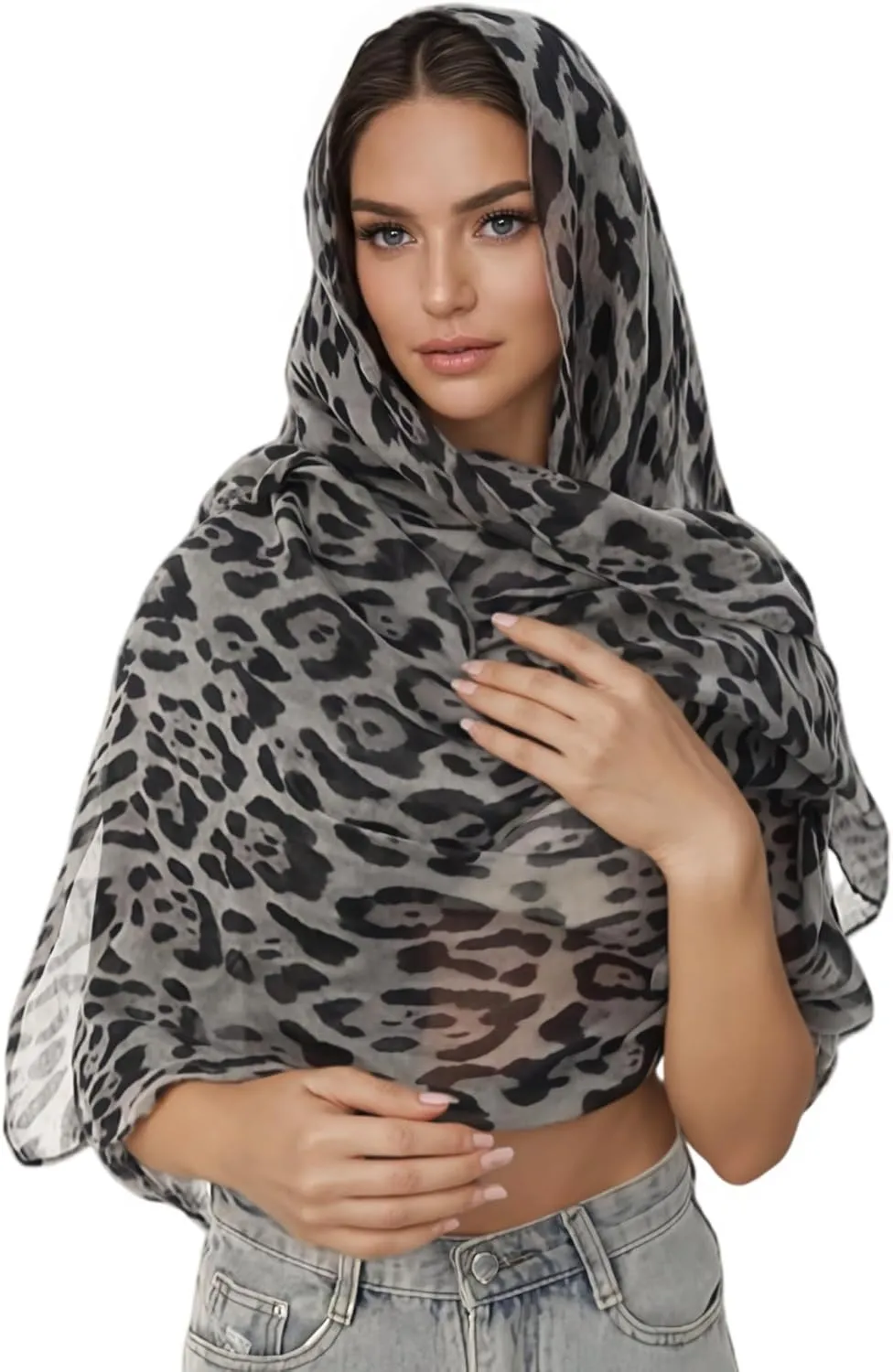 ZGMYC Fashion Leopard Print Hijab Scarf for Women Instant Jersey Hijab Head Wraps Sheer Beach Scarf Sunscreen Shawls