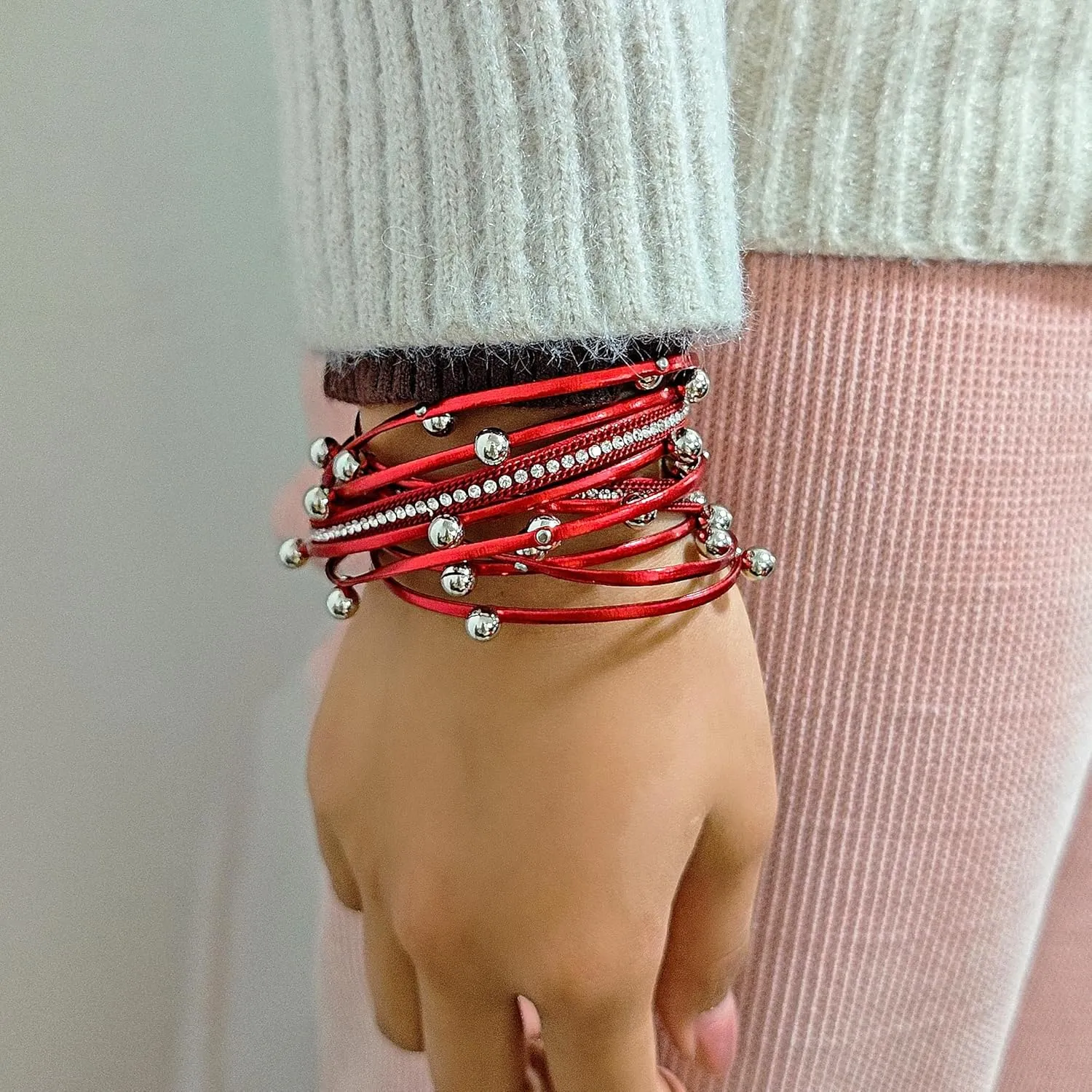 ZMANYIJEW Leather Wrap Bracelets for Women,Boho Cuff Bracelets Multi-Layer Crystal Beads Cuff Bracelet Multilayered Leopard Leather Braided Bangle Wrist Cuff Bangles