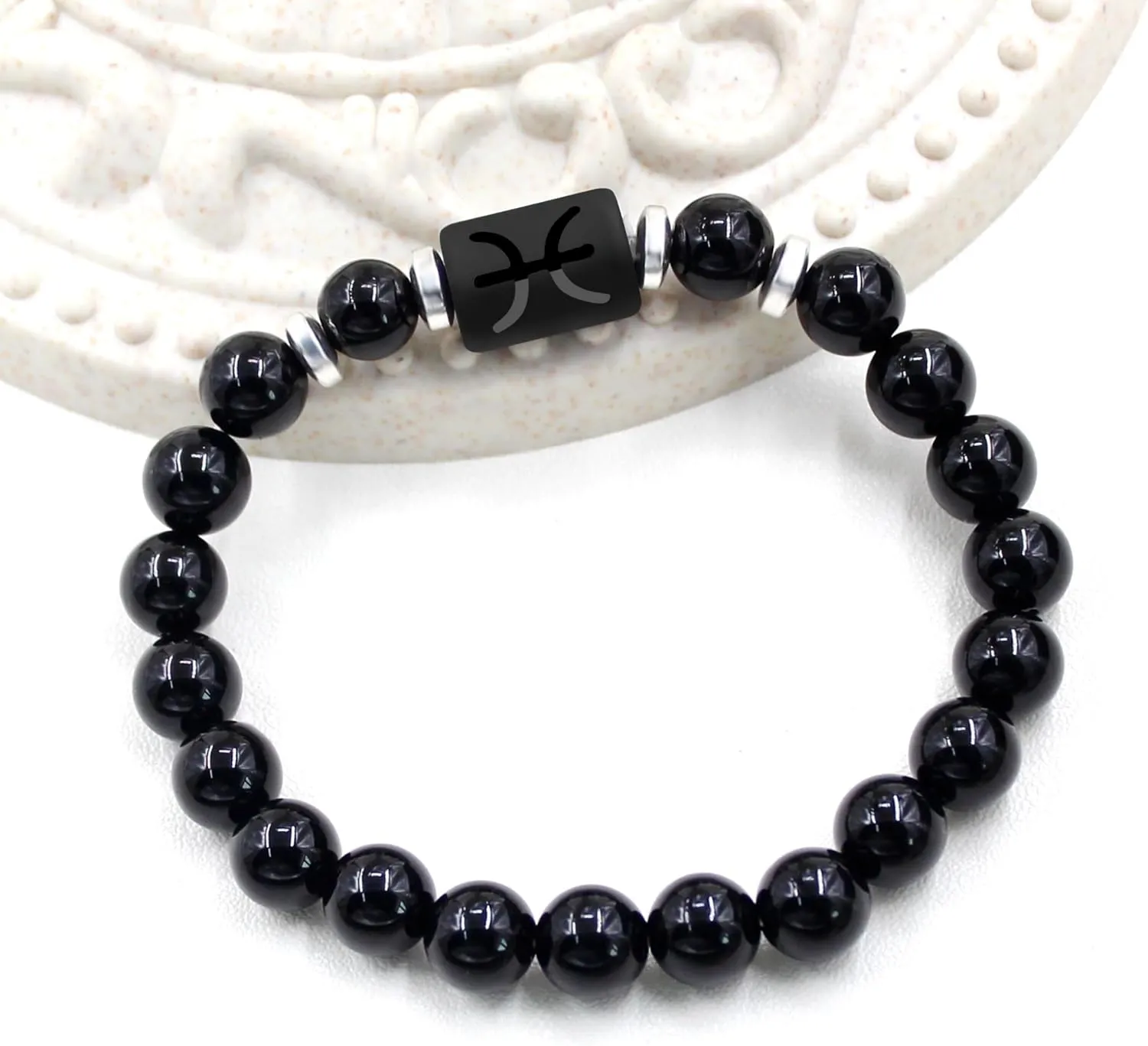Zodiac Bracelet for Men and Women, 8mm Natural Black Agate Stone Constellation Star Sign Horoscope Bracelets 12 Constellations Cylinder Charm Jewelry Prayer Blessing Bracelet