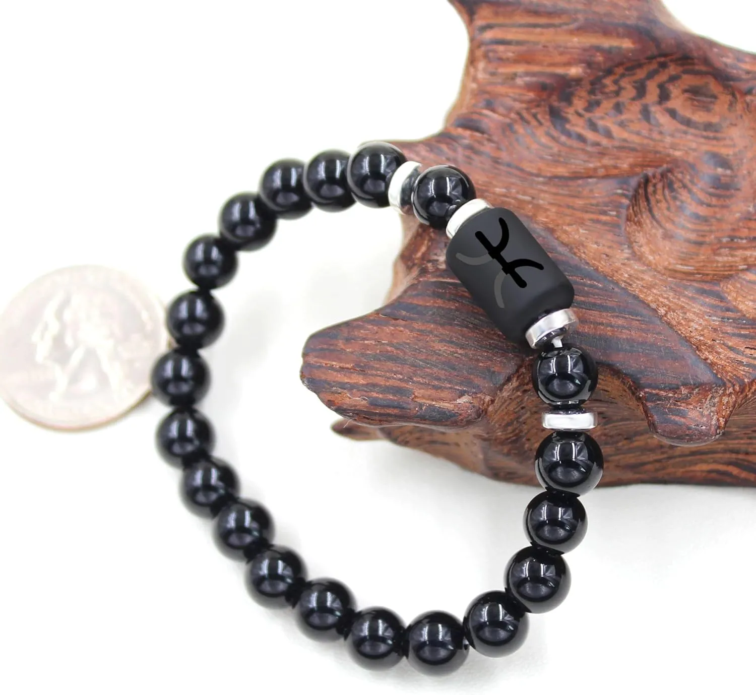 Zodiac Bracelet for Men and Women, 8mm Natural Black Agate Stone Constellation Star Sign Horoscope Bracelets 12 Constellations Cylinder Charm Jewelry Prayer Blessing Bracelet