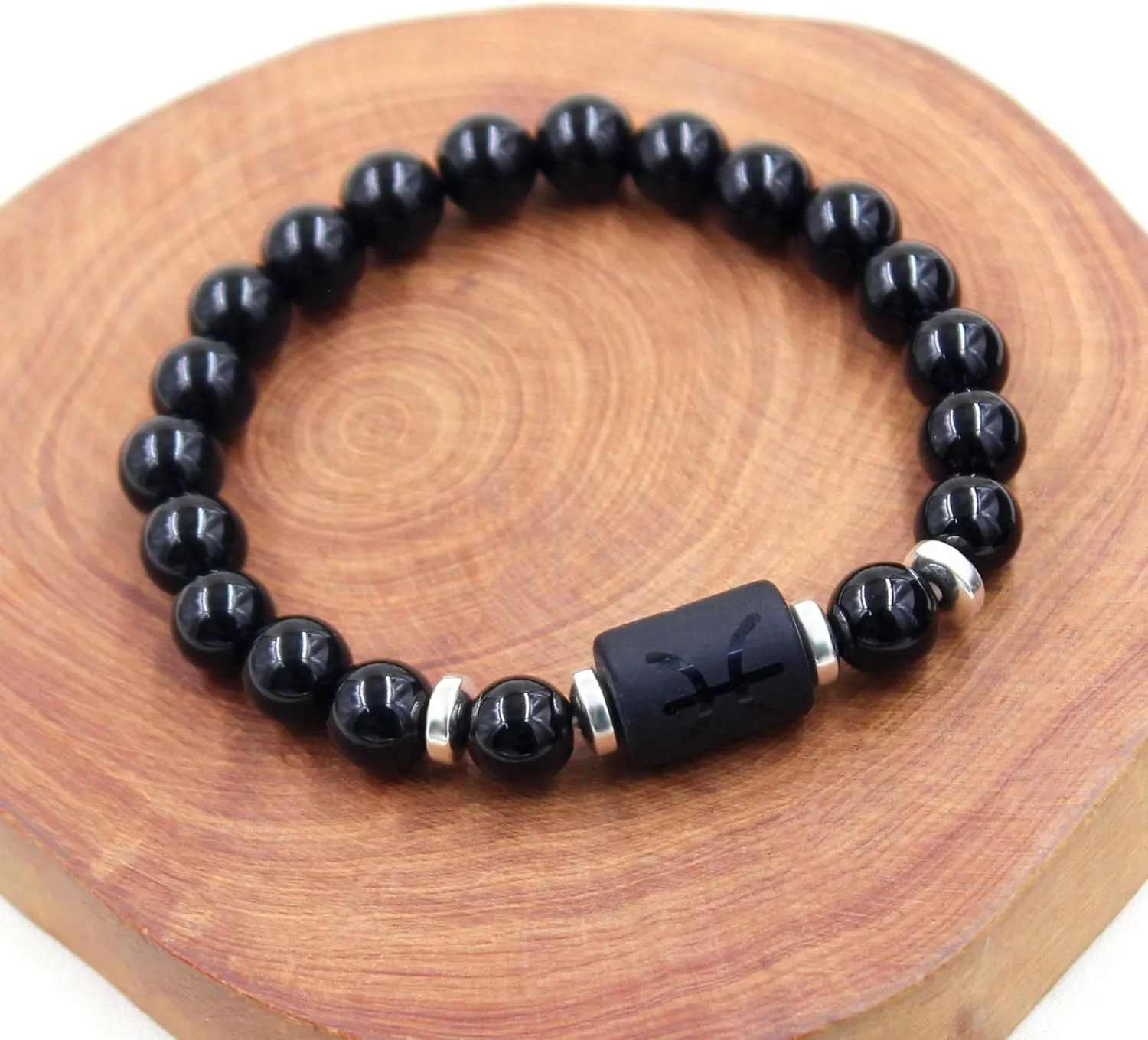 Zodiac Bracelet for Men and Women, 8mm Natural Black Agate Stone Constellation Star Sign Horoscope Bracelets 12 Constellations Cylinder Charm Jewelry Prayer Blessing Bracelet